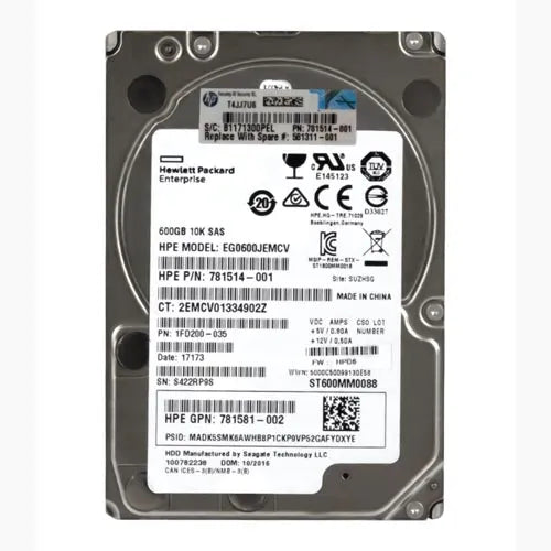 781514-001 HP 600GB 10000RPM SAS 12Gb/s Hot Pluggable 2.5-Inch Hard Drive for SAN Storage Array