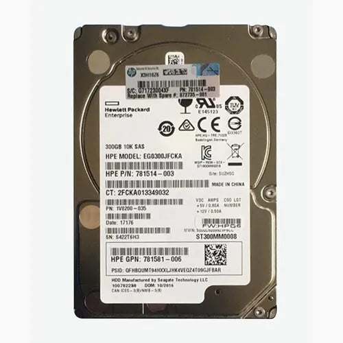 781514-003 HP 300GB 10000RPM SAS 12Gb/s SFF Hot-Pluggable 2.5-inch Hard Drive with Smart Carrier for Gen8 to Gen9 ProLiant Servers