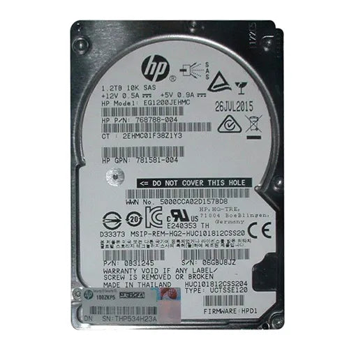 781581-004 HP 1.2TB 10000RPM SAS 12Gb/s Dual Port (512e) SFF 2.5-inch Enterprise Hard Drive with Smart Carrier for Gen9/10 ProLiant Server
