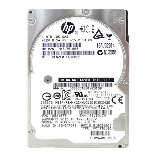 787175-005 HP 1.8TB 10000RPM SAS 12Gb/s (512e) 2.5-Inch Hard Drive with Tray for StoreVirtual 3000