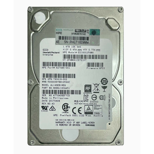 793419-002 HP 1.8TB 10000RPM SAS 12Gb/s Hot Swappable (512e) SFF 2.5-Inch Hard Drive with Smart Carrier for ProLiant Server DL20 Gen10