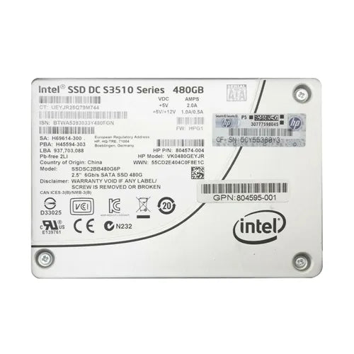 804574-004 HP 480GB Multi-Level Cell SATA 6Gb/s Hot Pluggable Read Intensive 2.5-Inch Solid State Drive with Smart Carrier for ProLiant Gen9 Server