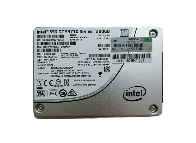 804638-001-HP 200GB 2.5 inch MLC 6Gb/s SATA Solid State Drive