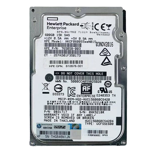810876-001 HP 3PAR StoreServ 8000 600GB 1500RPM SAS 12Gb/s 2.5-Inch Hard Drive