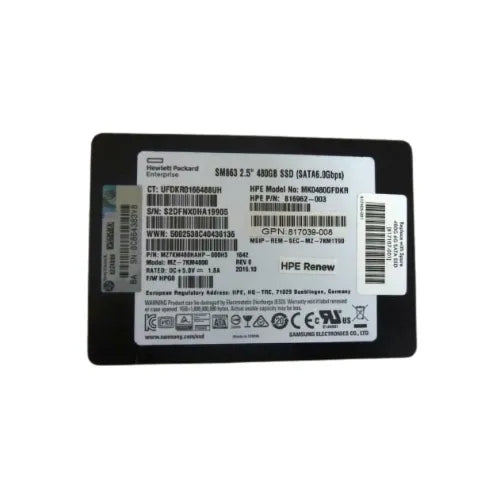 816962-003-GEN-HP 480GB 2.5 inch MLC 6Gb/s SATA Solid State Drive