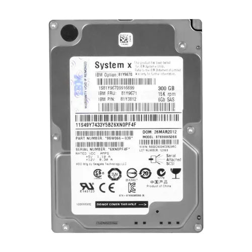 81Y9671 IBM 300GB 15000RPM SAS 6Gb/s Hot-Swappable 64MB Cache 2.5-Inch Hard Drive