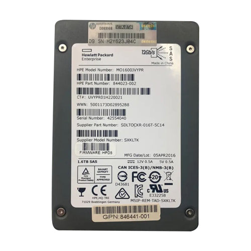 844023-002 HP 1.6TB SAS 12Gb/s Mixed Use SFF 2.5-Inch Solid State Drive