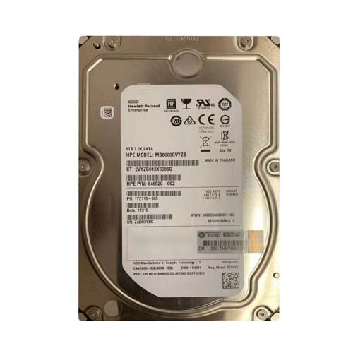 846520-002 HP 6TB 7200RPM SATA 6Gb/s Hot-Pluggable (512e) LFF 3.5-inch Midline Hard Drive with Tray for Gen8/10 ProLiant Server & Storage Array