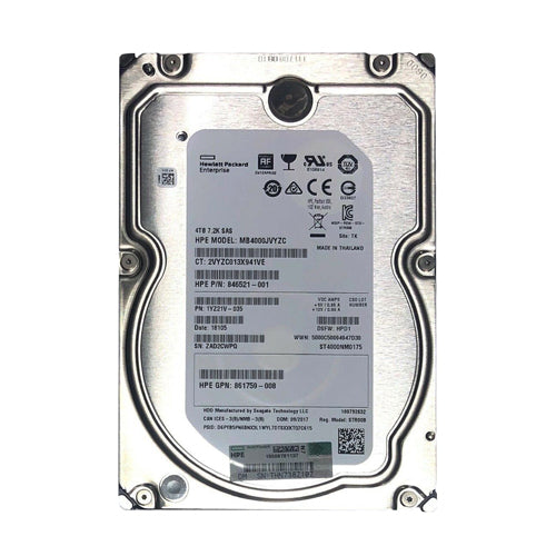 846521-001 HP 4TB 7200RPM SAS 12Gb/s Hot-Pluggable (512n) LFF 3.5-inch Hard Drive with Low Profile Carrier for ProLiant G10 / G11 Server