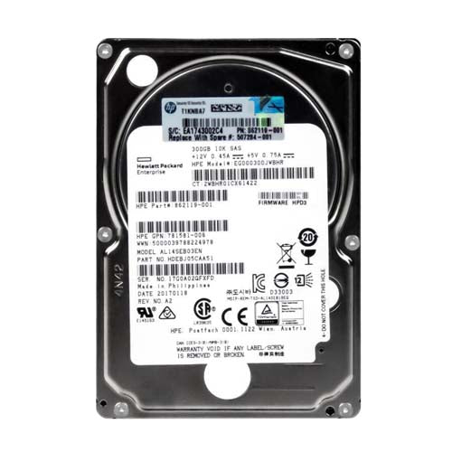 862119-001 HP 300GB 10000RPM SAS 12Gb/s Hot Swappable 128MB Cache 2.5-Inch Hard Drive