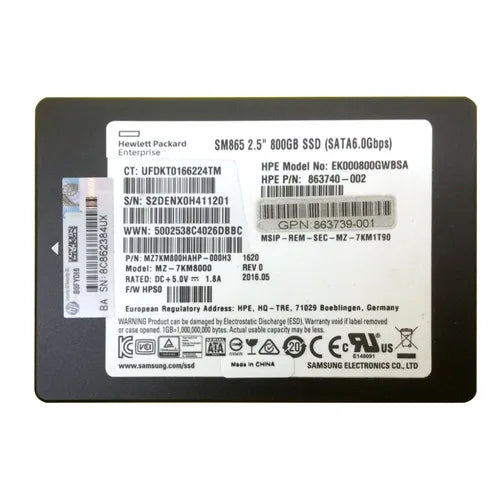 863740-002 HP 800GB SATA 6Gb/s Hot-Pluggable Write Intensive 2.5-Inch Hybrid Solid State Drive for ProLiant Server and Storage Array