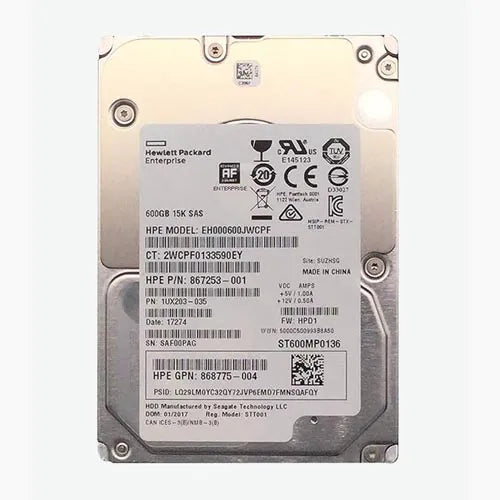 867253-001 HP 600GB 15000RPM SAS 12Gb/s (512e) Hot-Pluggable SFF 2.5-inch Enterprise Hard Drive with Smart Carrier for Gen9/10 ProLiant Server