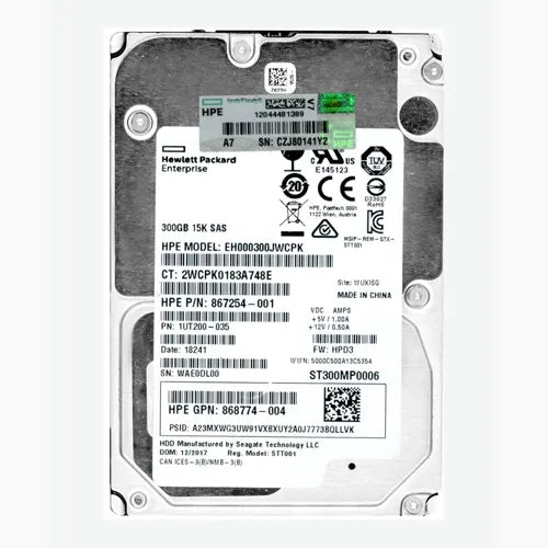 867254-001 HP 300GB 15000RPM SAS 12Gb/s SFF Hot-Pluggable Dual Port 2.5-inch Hard Drive with Tray for Gen1 to Gen7 ProLiant Server