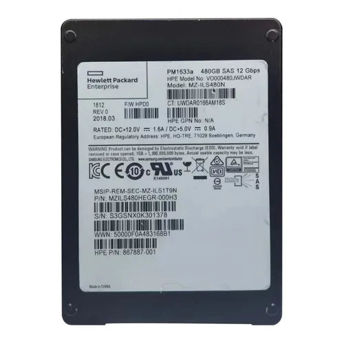 867887-001 HP 480GB SAS 12Gb/s Read Intensive 2.5-inch Solid State Drive