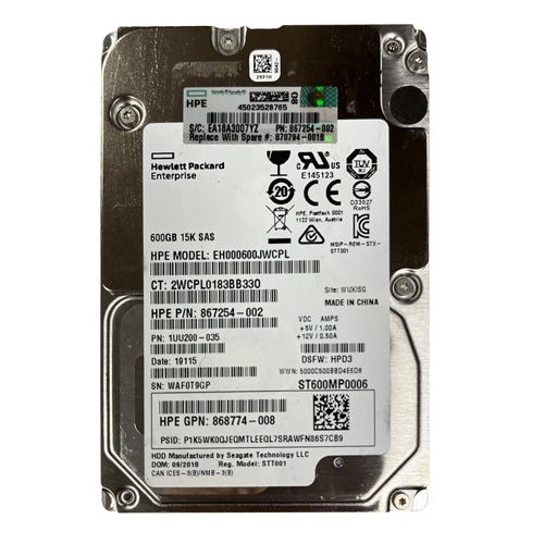 868774-008 HP 600GB 15000RPM SAS 12Gb/s LFF 2.5-inch Enterprise Hard Drive with Smart Carrier