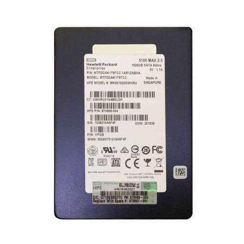 870668-004 HP 1.92TB Multi-Level Cell SATA 6Gb/s Hot Swappable Mixed Use SFF 2.5-Inch Solid State Drive with Smart Carrier