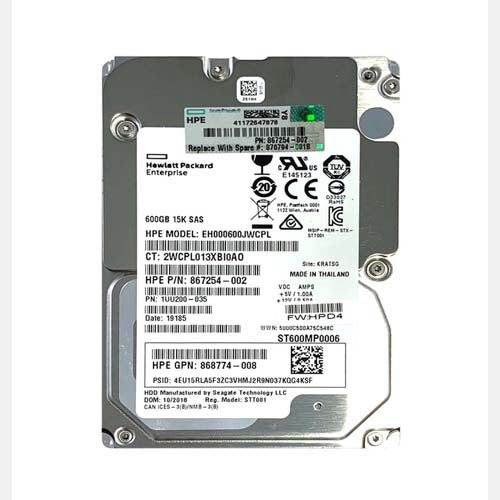 870794-001 HP 600GB 15000RPM SAS 12Gb/s Hot-Pluggable 512n 3.5-Inch Enterprise Digitally Signed Hard Drive for ProLiant Servers