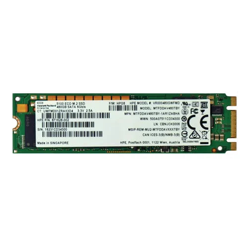 871628-002 HP 480GB SATA 6Gb/s Read Intensive M.2 2280 Solid State Drive for ProLiant Servers