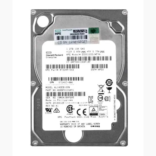 872285-002 HP 1.2TB 10000RPM SAS 12Gb/s Hot-Pluggable Dual Port SFF 2.5-inch Enterprise Hard Drive with Tray for Gen1/7 ProLiant Server/Storage Array