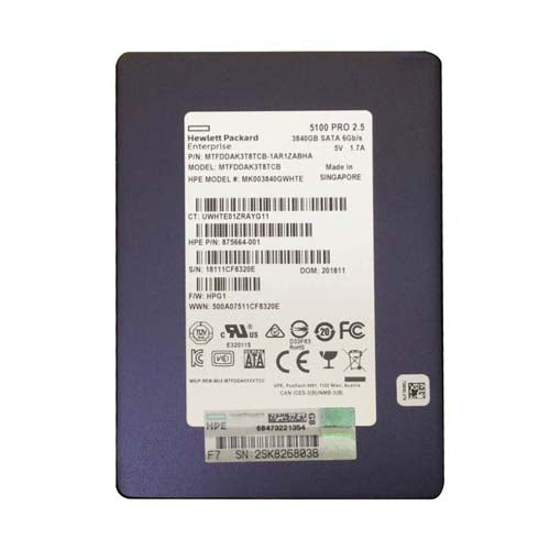 875664-001 HP 3.84TB SATA 6Gb/s Hot-Pluggable Mixed Use 2.5-Inch Enterprise Solid State Drive for ProLiant Server and Storage Array