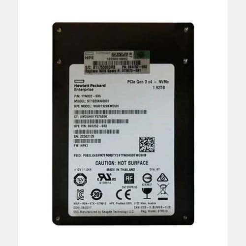 875873-001 HP 1.92TB Multi-Level Cell PCI Express NVMe x4 Hot Pluggable Read Intensive SFF 2.5-Inch Solid State Drive with Smart Carrier for ProLiant DL380 Gen10