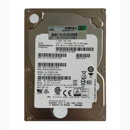 876936-002 HP 1.2TB 10000RPM SAS 12Gb/s Hot-Pluggable (512n) SFF 2.5-inch Enterprise Hard Drive with Smart Carrier for Gen8/10 ProLiant Server/Storage Array