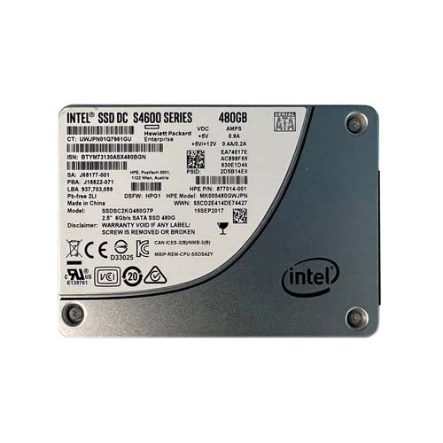 877014-001 HP 480GB SATA 6Gb/s Hot-Pluggable Mixed Use 2.5-Inch Enterprise Solid State Drive for ProLiant Server and Storage Array