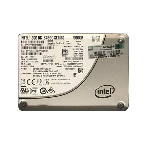 877014-002 HP 960GB SATA 6Gb/s Hot-Pluggable Mixed Use 2.5-Inch Enterprise Solid State Drive for ProLiant Server and Storage Array