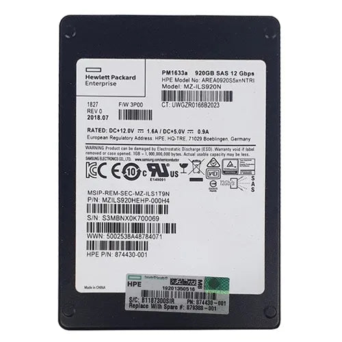 879388-001 HP 920GB SAS 6Gb/s 2.5-Inch Solid State Drive for 3PAR Storage Systems