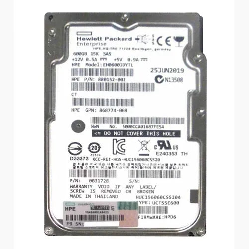 880152-002 HP 600GB 15000RPM SAS 12Gb/s (512n) Hot-Pluggable SFF 2.5-inch Hard Drive with Smart Carrier for Gen8/10 ProLiant Server/Storage Array