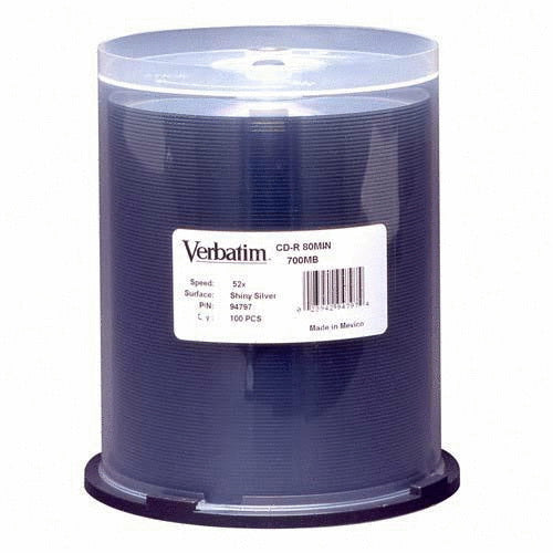 94797-B2 Verbatim CD-R 80 MIN 700MB 52X DataLifePlus Shiny Silver 100 Pk Spindle
