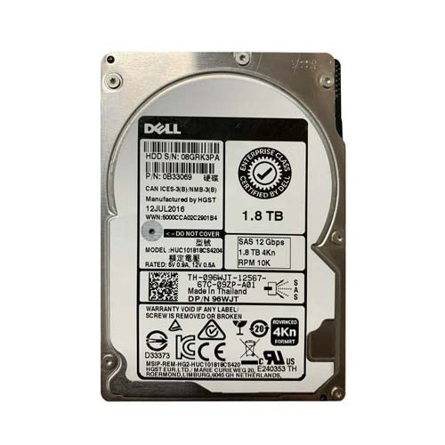 96WJT Dell 1.8TB 10000RPM SAS 12Gb/s Hot-Pluggable 64MB Cache 2.5-Inch Hard Drive with Tray for PowerEdge Server & PowerVault Server