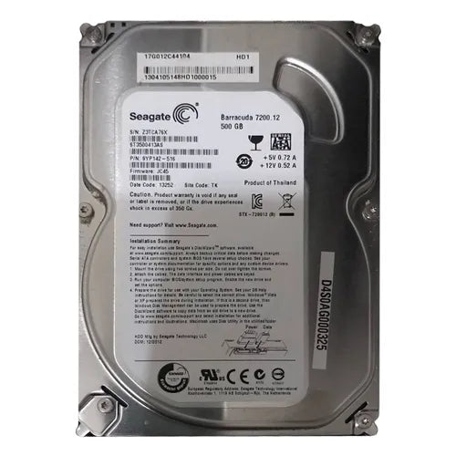 9YP142-516 Seagate BarraCuda 7200.12 500GB 7200RPM SATA 6Gb/s 16MB Cache 3.5" Hard Drive