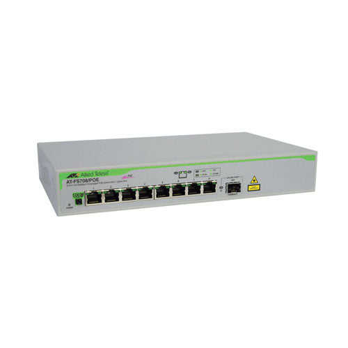 AT-FS708/POE-20 Allied Telesis FS700 Series 8 x Ports 10/100Base-TX PoE Rack-mountable Layer 2 Unmanaged Fast Ethernet Network Switch
