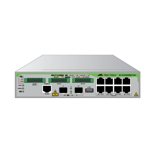 AT-GS980EM/10H Allied Telesis CentreCOM GS980EM 8 x Ports PoE++ 1000Base-T + 2 x Ports SFP Layer 3 Rack-Mountable Gigabit Ethernet Network Ports