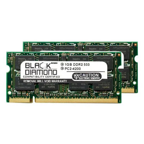 BD1GX2533MDN98 - Black Diamond 2GB Kit (2 x 1GB) DDR2-533 MHz PC2-4200 non-ECC Unbuffered CL4 200-Pin SODIMM 1.8V 2Rx8 Memory Module
