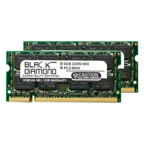 BD2GX2800MDN13 - Black Diamond 4GB Kit (2 x 2GB) DDR2-800 MHz PC2-6400 non-ECC Unbuffered CL6 200-Pin SODIMM 1.8V 2Rx8 Memory Module