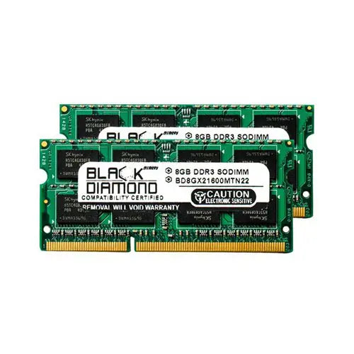 BD8GX21600MTN22 - Black Diamond 16GB Kit (2 x 8GB) DDR3-1600 MHz PC3-12800 non-ECC Unbuffered CL11 204-Pin SODIMM 1.5V 2Rx8 Memory Module