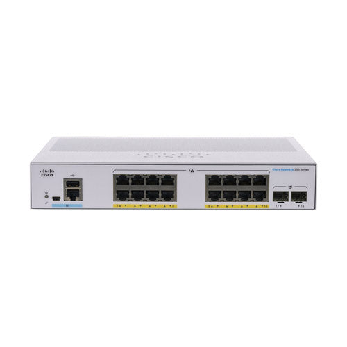CBS350-16P-2G-BR Cisco Business 350 16 x Ports PoE+ 10/100/1000Base-T + 2 x SFP+ Ports Layer 2 Managed Rack-mountable Gigabit Ethernet Switch