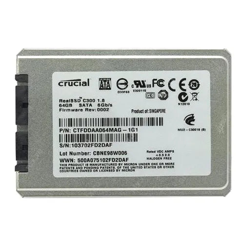 CTFDDAA064MAG-1G1 Crucial C300 64GB Multi-Level Cell SATA 6Gb/s 1.8-Inch Solid State Drive