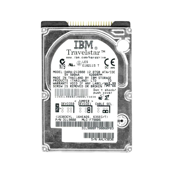 DADR-212000 - IBM 12GB 4200RPM IDE Ultra ATA/66 (ATA-5) 512KB Cache 2.5-Inch Hard Drive
