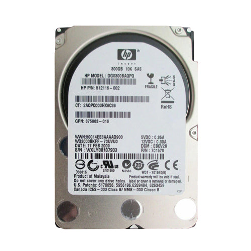 DG0300BAQPQ HP 300GB 10000RPM SAS 3Gb/s SFF Hot-Pluggable Dual Port 2.5-inch Hard Drive with Tray for Gen1 to Gen7 ProLiant Server