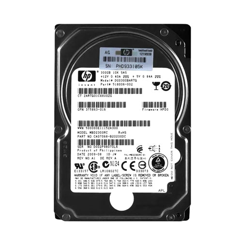 DG0300BARTQ HP 300GB 10000RPM SAS 3Gb/s SFF Hot-Pluggable Dual Port 2.5-inch Hard Drive with Tray for Gen1 to Gen7 ProLiant Server