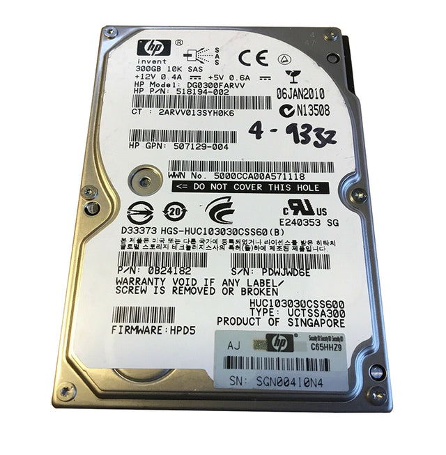 DG0300FARVV - HP 300GB 10000RPM SAS 6Gb/s 2.5-inch Hard Drive