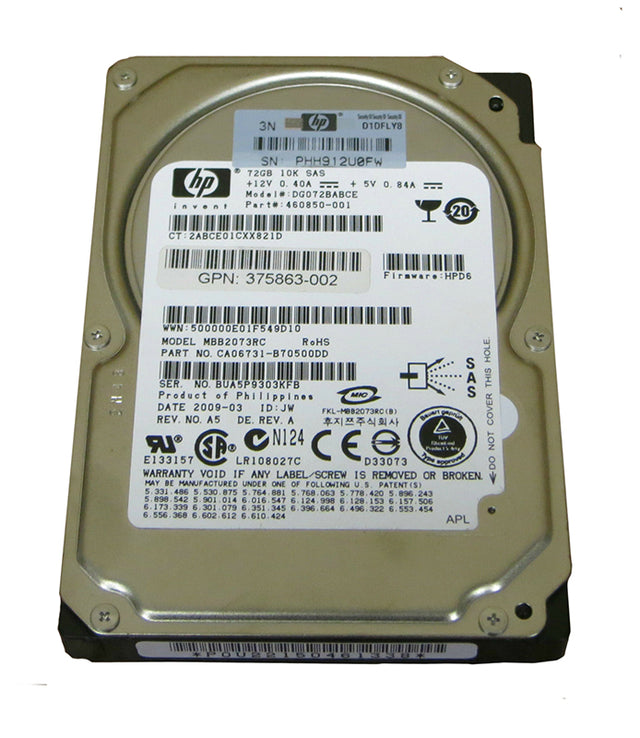 DG072BABCE - HP 73GB 10000RPM SAS 2.5-inch Dual Port Hard Drive with Tray