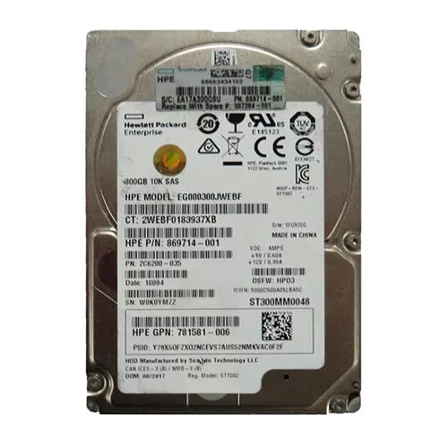 EG000300JWEBF HP 300GB 10000RPM SAS 12Gb/s SFF Hot-Pluggable Dual Port 2.5-inch Hard Drive with Tray for Gen1 to Gen7 ProLiant Server
