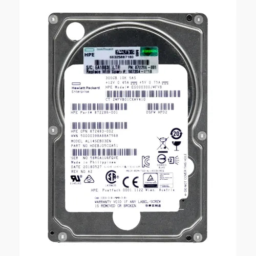 EG000300JWFVB HP 300GB 10000RPM SAS 12Gb/s SFF Hot-Pluggable Dual Port 2.5-inch Hard Drive with Tray for Gen1 to Gen7 ProLiant Server