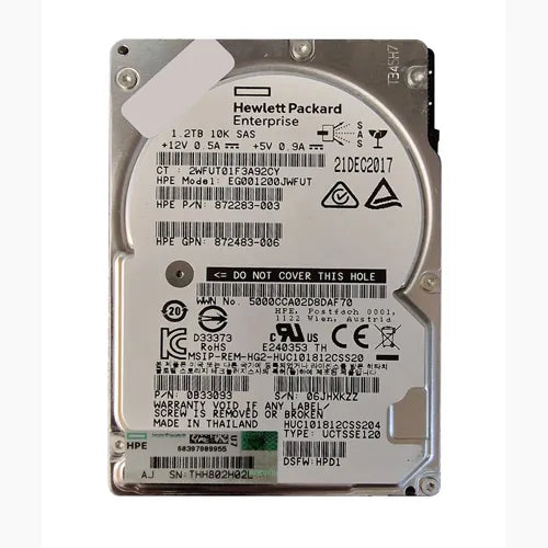 EG001200JWFUT HP 1.2TB 10000RPM SAS 12Gb/s 64MB Cache Hot-Pluggable 512n SFF 2.5-inch Hard Drive with Smart Carrier for Gen8/10 ProLiant Server/Storage Array