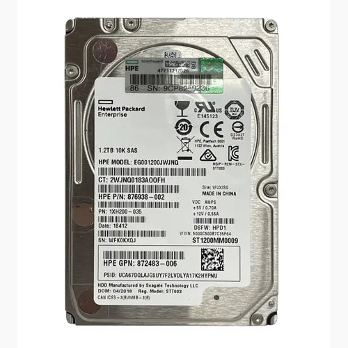 EG001200JWJNQ HP 1.2TB 10000RPM SAS 12Gb/s Hot-Pluggable Dual Port (512n) SFF 2.5-inch Hard Drive with Tray for Gen1/7 ProLiant Server/Storage Array
