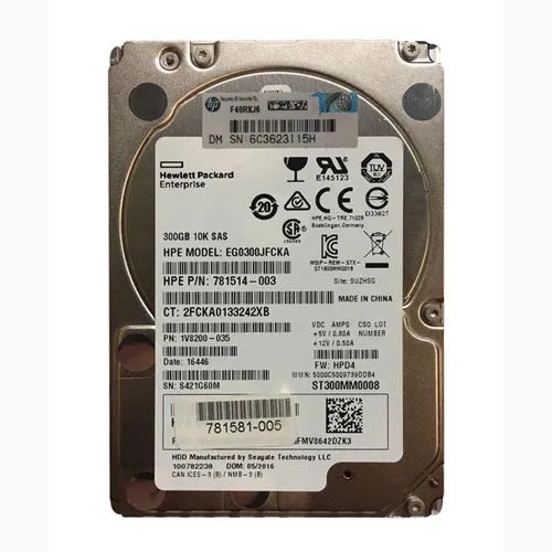 EG0300JFCKA HP 300GB 10000RPM SAS 12Gb/s SFF Hot-Pluggable 2.5-inch Hard Drive with Smart Carrier for Gen8 to Gen10 ProLiant Server